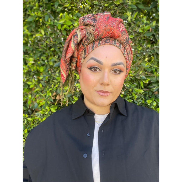Israeli Pashmina Print Headwrap - Saffron-Long Wrap-The Little Tichel Lady