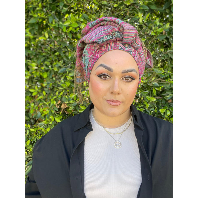 Israeli Pashmina Print Headwrap - Fuchsia-Long Wrap-The Little Tichel Lady