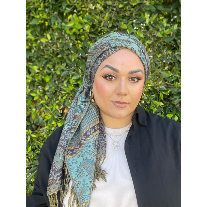 Israeli Pashmina Print Headwrap - Purple-Long Wrap-The Little Tichel Lady