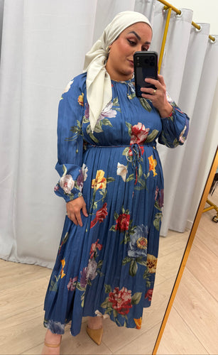 Chic Satin Print Midi Dress - Blue-dress-The Little Tichel Lady
