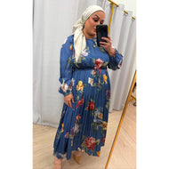 Chic Satin Print Midi Dress - Blue-dress-The Little Tichel Lady