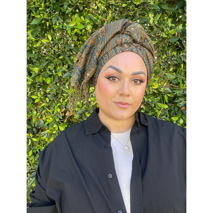 Israeli Pashmina Print Headwrap - Deep Green-Long Wrap-The Little Tichel Lady