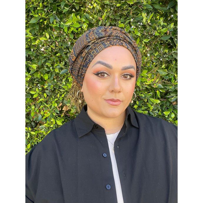 Israeli Pashmina Print Headwrap - Navy-Long Wrap-The Little Tichel Lady