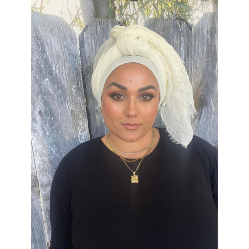 Israeli Boheme Gauzy Long Wrap - Cream-Long Wrap-The Little Tichel Lady