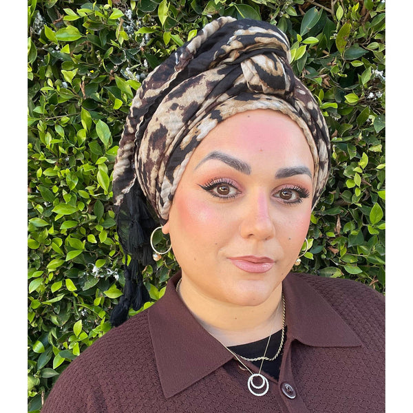 Cozy Israeli Print Headwrap + Tassel Details - Neutral Print