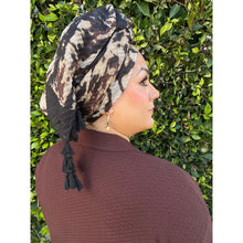 Cozy Israeli Print Headwrap + Tassel Details - Neutral Print-Long Wrap-The Little Tichel Lady