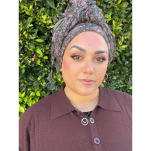 Cozy Israeli Print Headwrap + Tassel Details - Olive Paisley-Long Wrap-The Little Tichel Lady