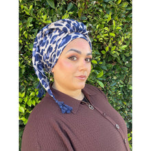 Cozy Israeli Print Headwrap + Tassel Details - Blue Leopard-Long Wrap-The Little Tichel Lady