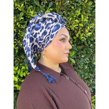 Cozy Israeli Print Headwrap + Tassel Details - Blue Leopard-Long Wrap-The Little Tichel Lady