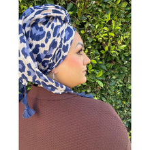 Cozy Israeli Print Headwrap + Tassel Details - Blue Leopard-Long Wrap-The Little Tichel Lady