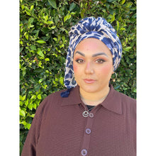 Cozy Israeli Print Headwrap + Tassel Details - Blue Leopard-Long Wrap-The Little Tichel Lady