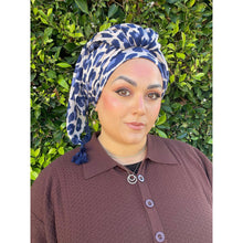 Cozy Israeli Print Headwrap + Tassel Details - Blue Leopard-Long Wrap-The Little Tichel Lady