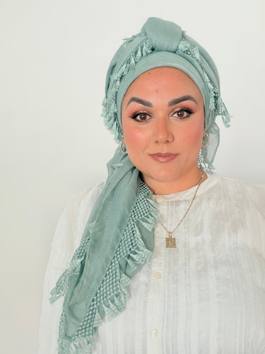 Signature XL Israeli Cotton Square - Muted Turquoise-square-The Little Tichel Lady