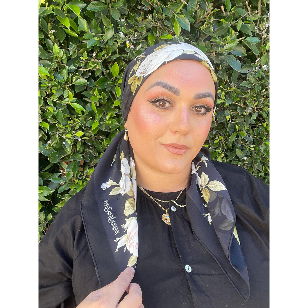 YSL Authentic Vintage Designer Headscarf, Floral Bloom-Designer headscarf-The Little Tichel Lady