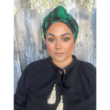 Israeli Harmonia 3-in-1 Headwraps - Black/Emerald Floral-Long wrap-The Little Tichel Lady