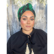 Israeli Harmonia 3-in-1 Headwraps - Black/Emerald Floral-Long wrap-The Little Tichel Lady