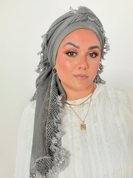 Signature XL Israeli Cotton Square - Gray/Black-square-The Little Tichel Lady