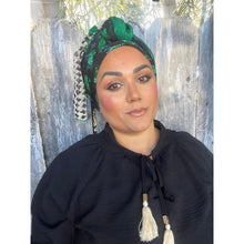 Israeli Harmonia 3-in-1 Headwraps - Black/Emerald Floral-Long wrap-The Little Tichel Lady