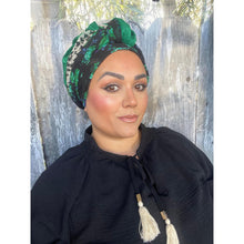 Israeli Harmonia 3-in-1 Headwraps - Black/Emerald Floral-Long wrap-The Little Tichel Lady