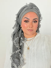 Signature XL Israeli Cotton Square - Gray/Black-square-The Little Tichel Lady