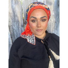 Israeli Harmonia 3-in-1 Headwraps - Blue/Orange Floral-Long wrap-The Little Tichel Lady