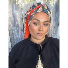 Israeli Harmonia 3-in-1 Headwraps - Blue/Orange Floral-Long wrap-The Little Tichel Lady