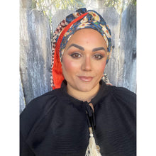 Israeli Harmonia 3-in-1 Headwraps - Blue/Orange Floral-Long wrap-The Little Tichel Lady