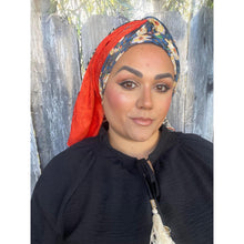 Israeli Harmonia 3-in-1 Headwraps - Blue/Orange Floral-Long wrap-The Little Tichel Lady