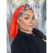 Israeli Harmonia 3-in-1 Headwraps - Blue/Orange Floral-Long wrap-The Little Tichel Lady