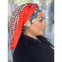 Israeli Harmonia 3-in-1 Headwraps - Blue/Orange Floral-Long wrap-The Little Tichel Lady