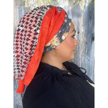 Israeli Harmonia 3-in-1 Headwraps - Blue/Orange Floral-Long wrap-The Little Tichel Lady