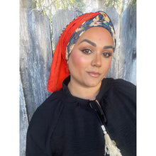 Israeli Harmonia 3-in-1 Headwraps - Blue/Orange Floral-Long wrap-The Little Tichel Lady