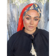 Israeli Harmonia 3-in-1 Headwraps - Blue/Orange Floral-Long wrap-The Little Tichel Lady