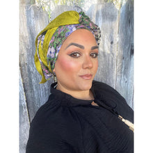 Israeli Harmonia 3-in-1 Headwraps - Purple/Green Print-Long wrap-The Little Tichel Lady