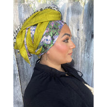 Israeli Harmonia 3-in-1 Headwraps - Purple/Green Print-Long wrap-The Little Tichel Lady