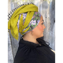 Israeli Harmonia 3-in-1 Headwraps - Purple/Green Print-Long wrap-The Little Tichel Lady