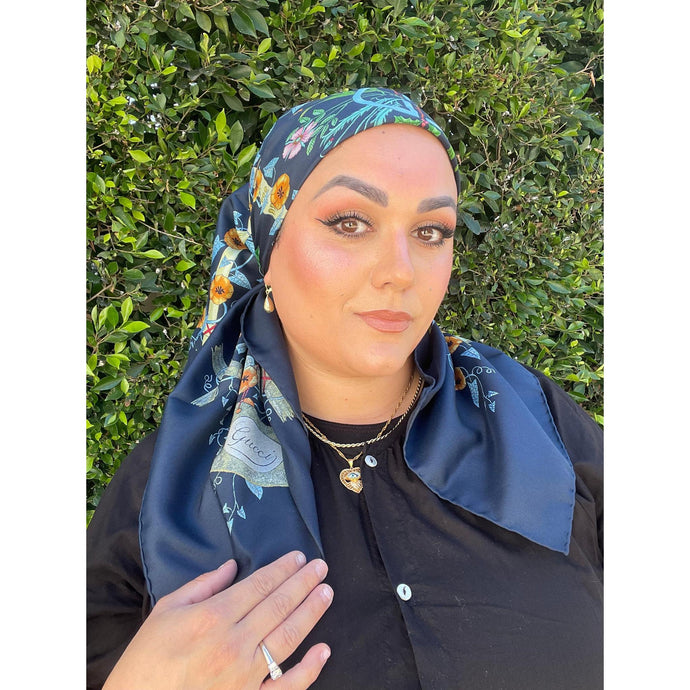 Gucci Authentic Vintage Designer Headscarf, Bamboo Floral-Designer headscarf-The Little Tichel Lady