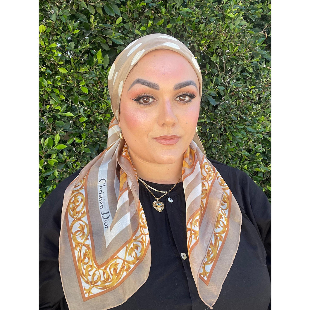 Dior Authentic Designer Headscarf, Baroque Polka Dots-Designer headscarf-The Little Tichel Lady