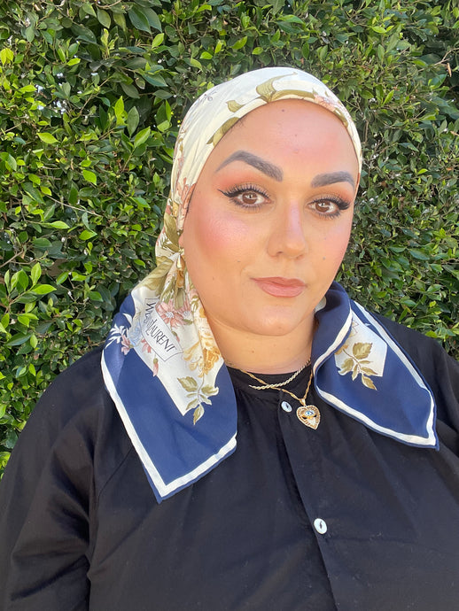 YSL Authentic Designer Headscarf, Vintage Floral-Designer headscarf-The Little Tichel Lady