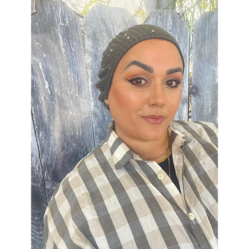 Studded Crystal Beret - Gray-Beret-The Little Tichel Lady