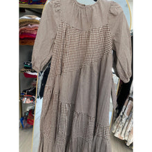 Gingham Cotton Midi Dress - Brown