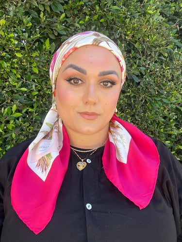 Gucci Authentic Vintage Designer Headscarf, Pink Flora Print