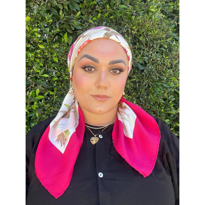 Gucci Authentic Vintage Designer Headscarf, Pink Flora Print-Designer headscarf-The Little Tichel Lady