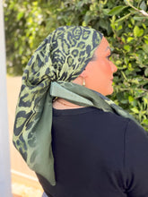Leopard Print Square Tichel - Olive-square-The Little Tichel Lady
