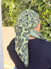 Leopard Print Square Tichel - Olive-square-The Little Tichel Lady