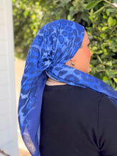 Leopard Print Square Tichel - Blue-square-The Little Tichel Lady