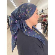 Turkish Foiled Print Square Tichels - Navy/Multi Floral-Squares-The Little Tichel Lady