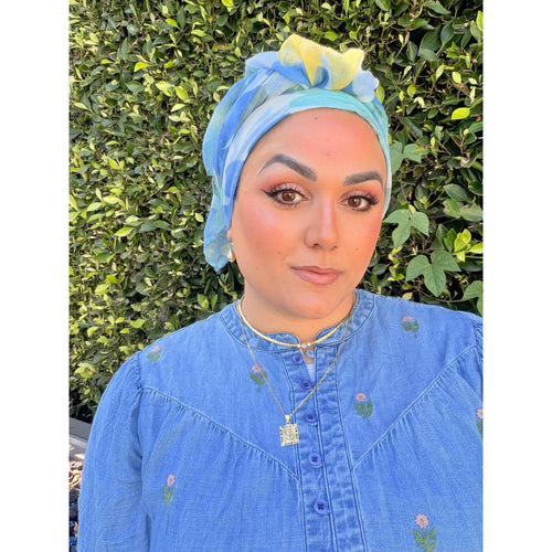 Watercolor Gauzy Floral Wrap - Yellow/Blue-Long Wrap-The Little Tichel Lady