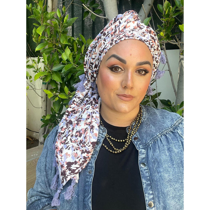 Israeli Tassel Embroidered Very Large Square - Splatter Print-Squares-The Little Tichel Lady