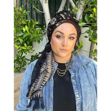 Israeli Tassel Embroidered Very Large Square - Black/Gold-Squares-The Little Tichel Lady